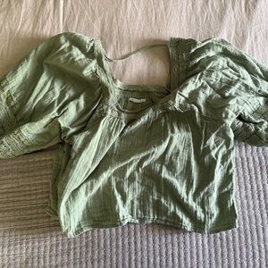 O'Neill Green Puff Sleeve Crop Blouse